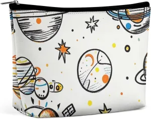 Graffiti Astronaut Spacecraft Makeup Bag for Women Portable Cosmetic Bag Waterproof Toiletry Bag Storage Bag Large Makeup Pouch Aesthetic Handheld Makeup Bag for Travel Work