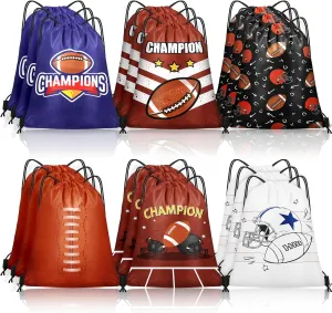 Grneric 18 Pcs Small Basketball Football Baseball Drawstring Bags Bulk Candy Bags Party Goodie Favor Drawstring Gift Bags for Sports Teams (Football)