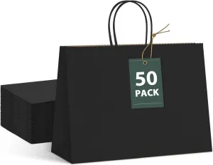 GSSUSA Gift Bags Large with Handles 16x6x12 Black 50Pcs, Kraft Paper Bags Bulk for Small Business, Paper Shopping, Grocery, Shopping bag for Boutique, Merchandise