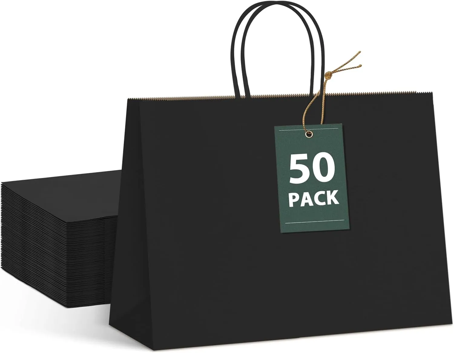 GSSUSA Gift Bags Large with Handles 16x6x12 Black 50Pcs, Kraft Paper Bags Bulk for Small Business, Paper Shopping, Grocery, Shopping bag for Boutique, Merchandise