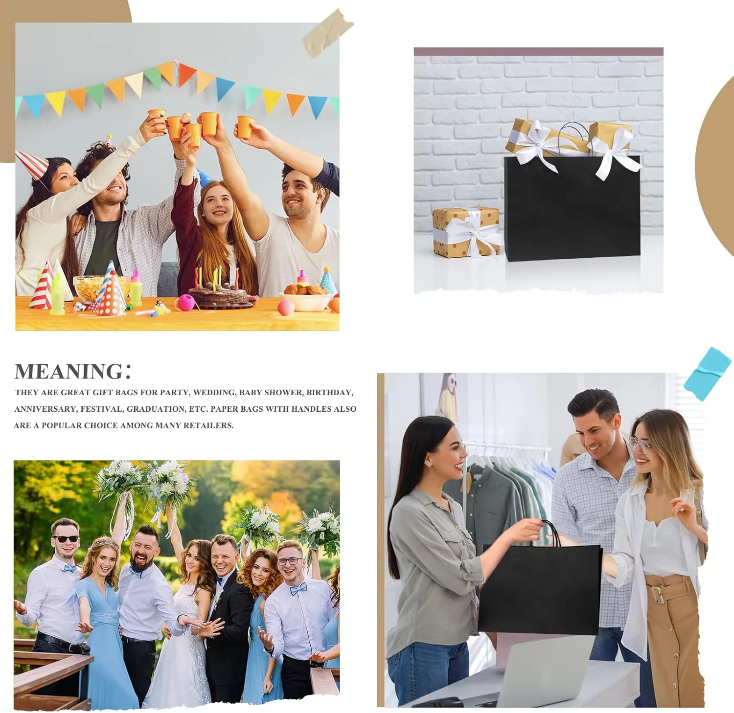 GSSUSA Gift Bags Large with Handles 16x6x12 Black 50Pcs, Kraft Paper Bags Bulk for Small Business, Paper Shopping, Grocery, Shopping bag for Boutique, Merchandise