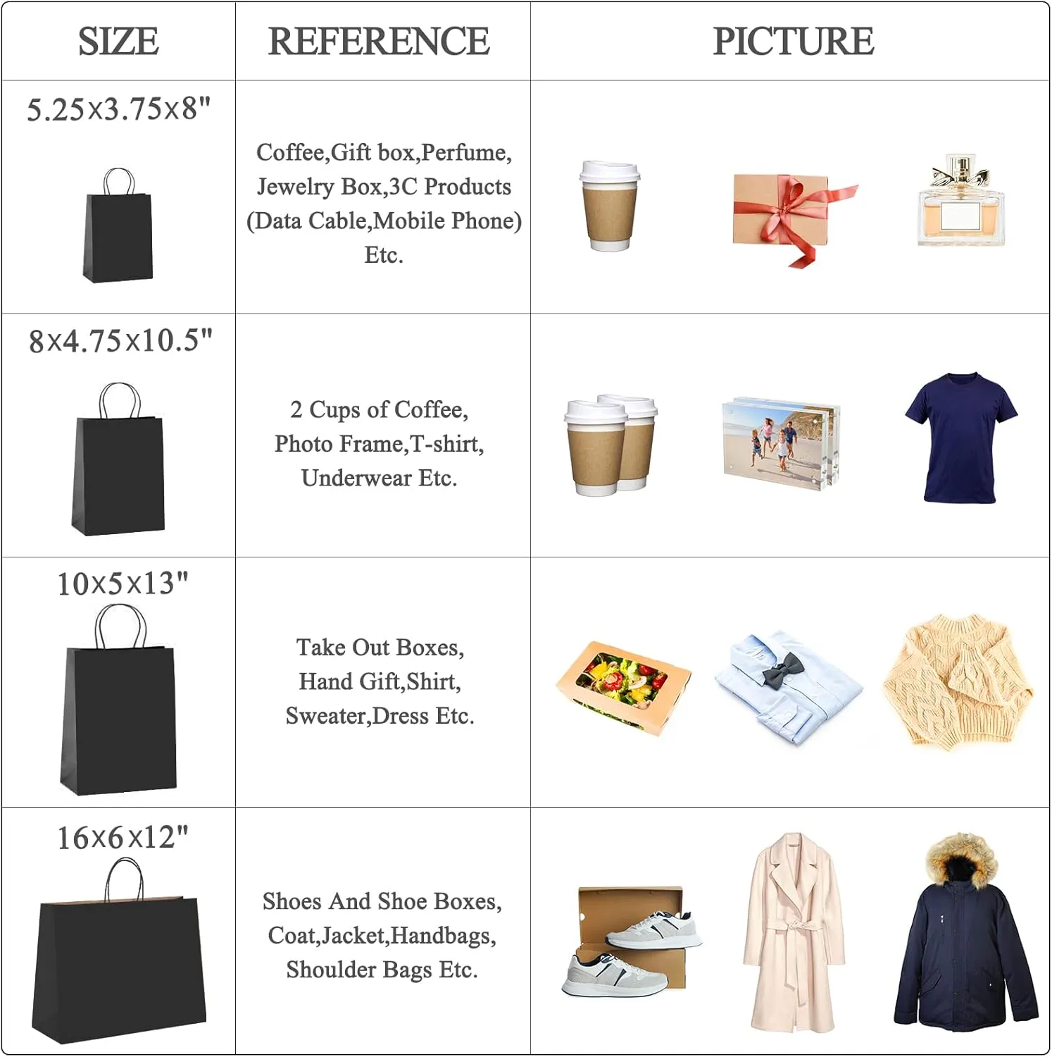 GSSUSA Gift Bags Large with Handles 16x6x12 Black 50Pcs, Kraft Paper Bags Bulk for Small Business, Paper Shopping, Grocery, Shopping bag for Boutique, Merchandise