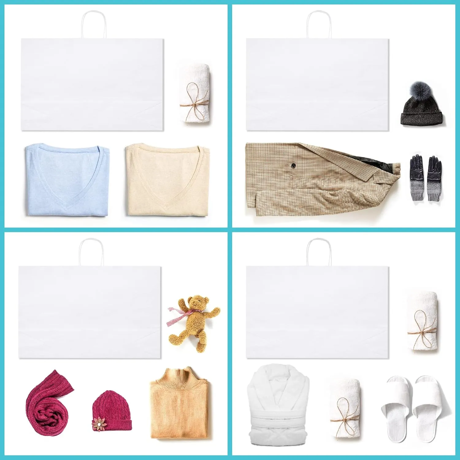 GSSUSA Large Paper Bags with Handles16x6x12 White 50Pcs, Kraft Paper Shopping Bags Bulk for Small Business, Valentines Day, Grocery, Boutique, Merchandise