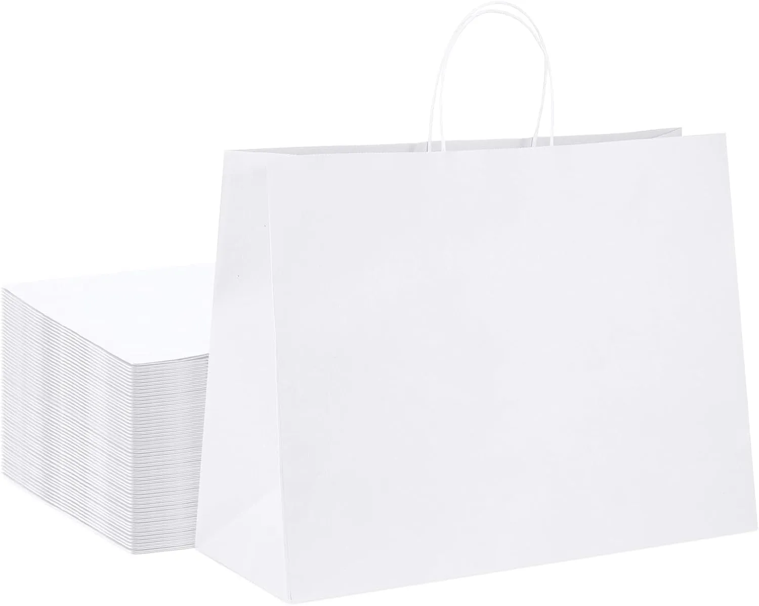 GSSUSA Large Paper Bags with Handles16x6x12 White 50Pcs, Kraft Paper Shopping Bags Bulk for Small Business, Valentines Day, Grocery, Boutique, Merchandise