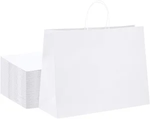 GSSUSA Large Paper Bags with Handles16x6x12 White 50Pcs, Kraft Paper Shopping Bags Bulk for Small Business, Valentines Day, Grocery, Boutique, Merchandise