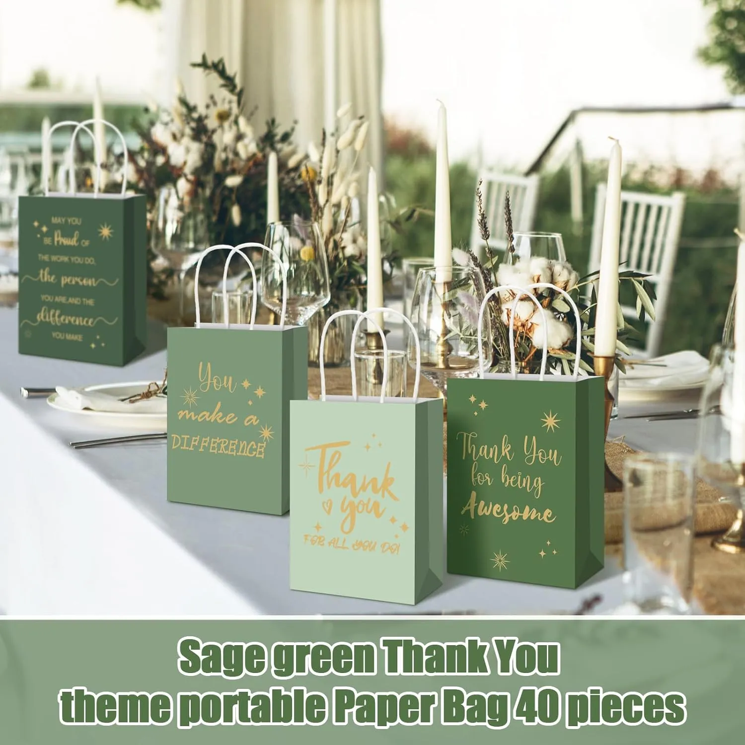 Gueevin 40 Pcs Teacher Employee Appreciation Bulk Thank You Gifts Paper Bags for Nurse Week Mother's Day CNA Week Gift Graduation Appreciation Inspirational Gift(Sage Green)