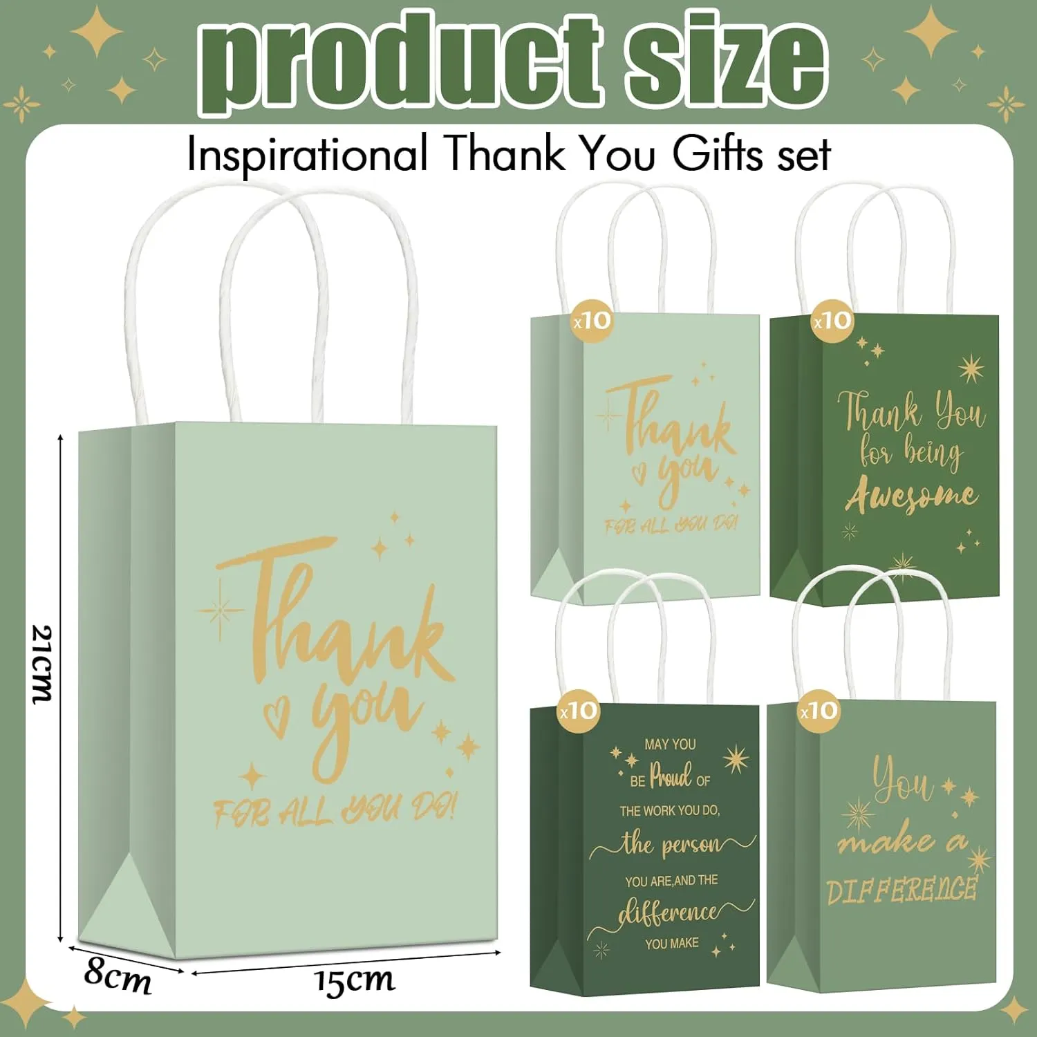 Gueevin 40 Pcs Teacher Employee Appreciation Bulk Thank You Gifts Paper Bags for Nurse Week Mother's Day CNA Week Gift Graduation Appreciation Inspirational Gift(Sage Green)