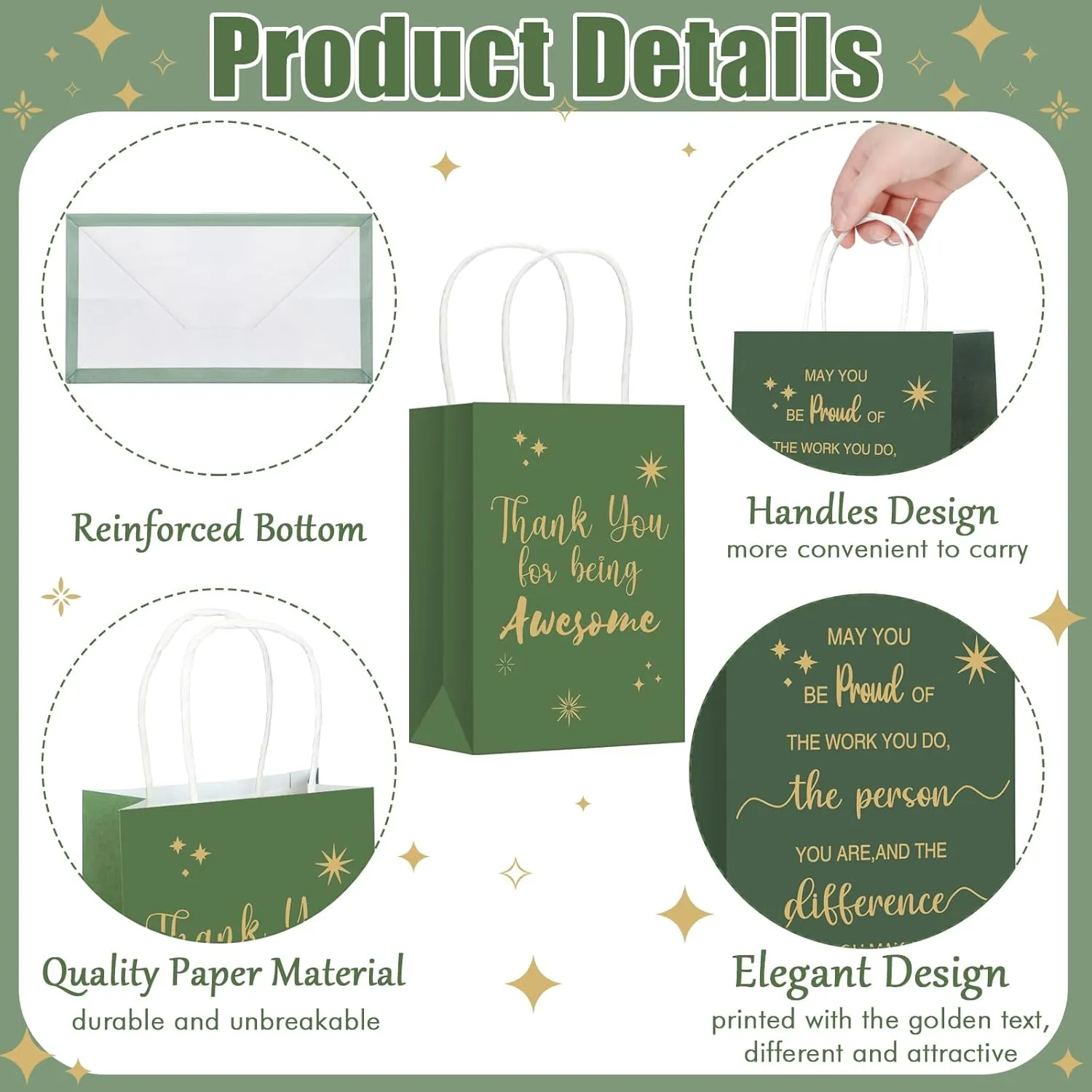 Gueevin 40 Pcs Teacher Employee Appreciation Bulk Thank You Gifts Paper Bags for Nurse Week Mother's Day CNA Week Gift Graduation Appreciation Inspirational Gift(Sage Green)