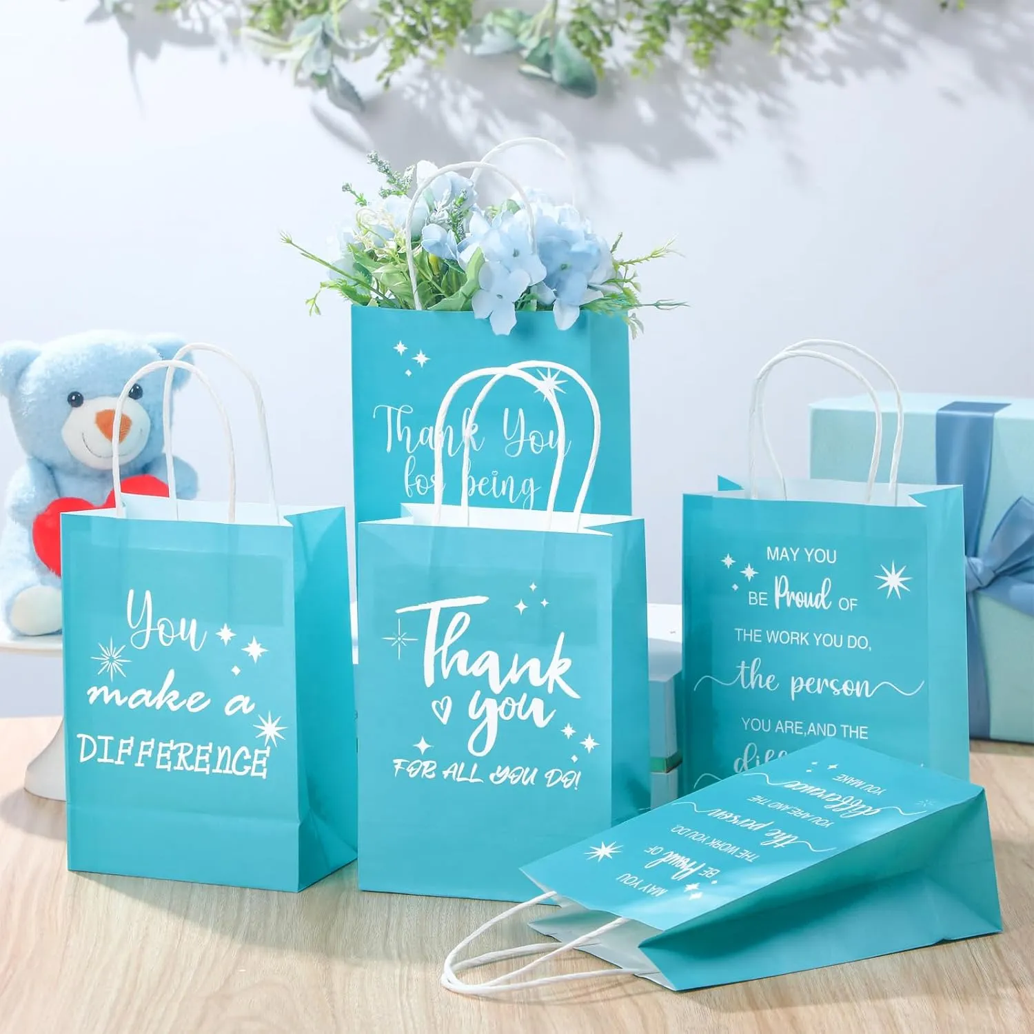 Gueevin 40 Pcs Teacher Employee Appreciation Bulk Thank You Gifts Paper Bags for Nurse Week Mother's Day CNA Week Gift Graduation Appreciation Inspirational Gift(Turquoise)
