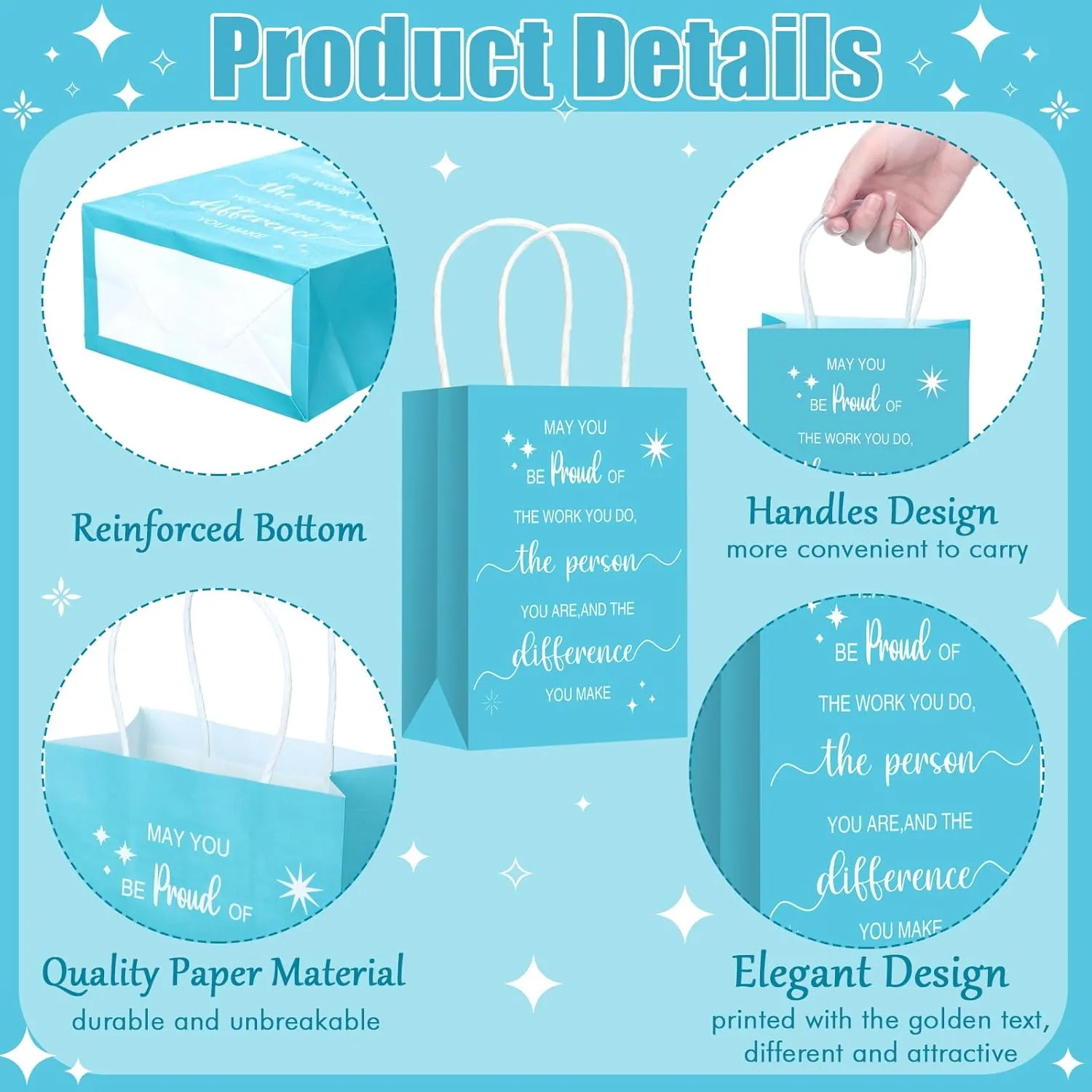 Gueevin 40 Pcs Teacher Employee Appreciation Bulk Thank You Gifts Paper Bags for Nurse Week Mother's Day CNA Week Gift Graduation Appreciation Inspirational Gift(Turquoise)