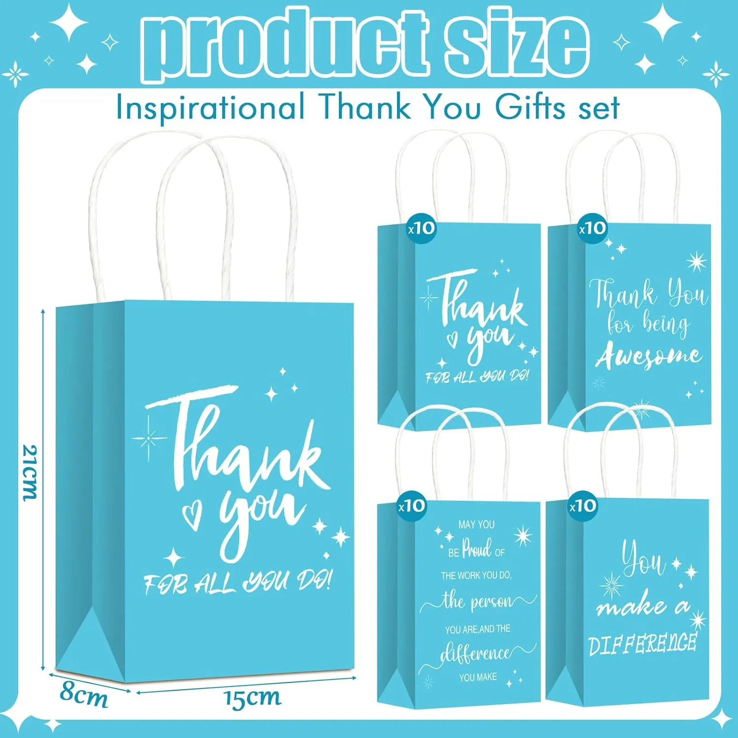 Gueevin 40 Pcs Teacher Employee Appreciation Bulk Thank You Gifts Paper Bags for Nurse Week Mother's Day CNA Week Gift Graduation Appreciation Inspirational Gift(Turquoise)