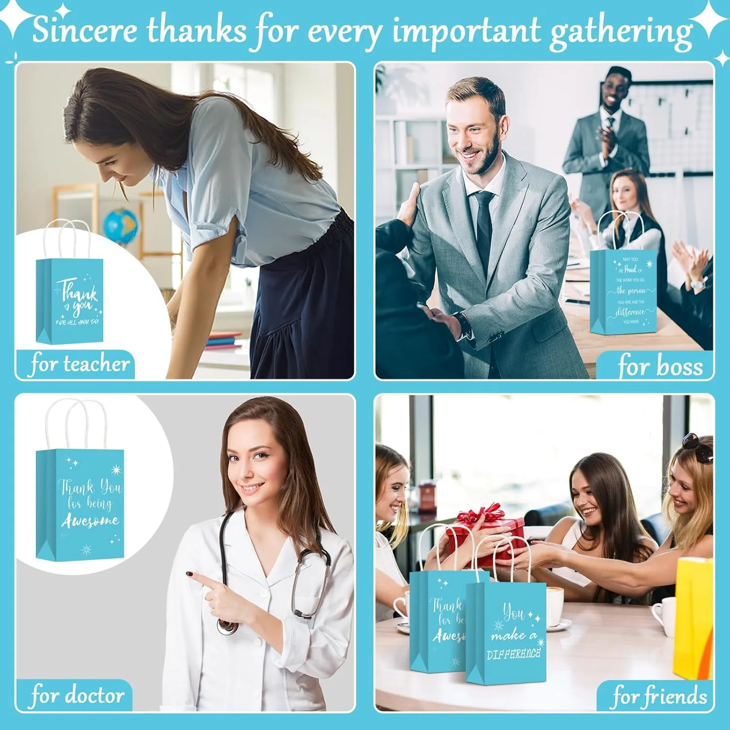 Gueevin 40 Pcs Teacher Employee Appreciation Bulk Thank You Gifts Paper Bags for Nurse Week Mother's Day CNA Week Gift Graduation Appreciation Inspirational Gift(Turquoise)