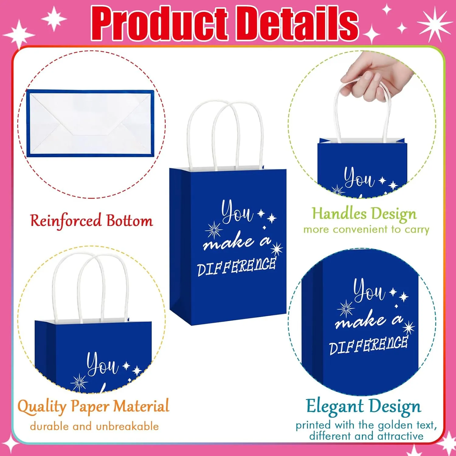 Gueevin 40 Pcs Thank You Gifts Bags Employee Appreciation Paper Bags Bulk for CNA Week Staff Grad Graduation Gift Appreciation Inspirational Gift