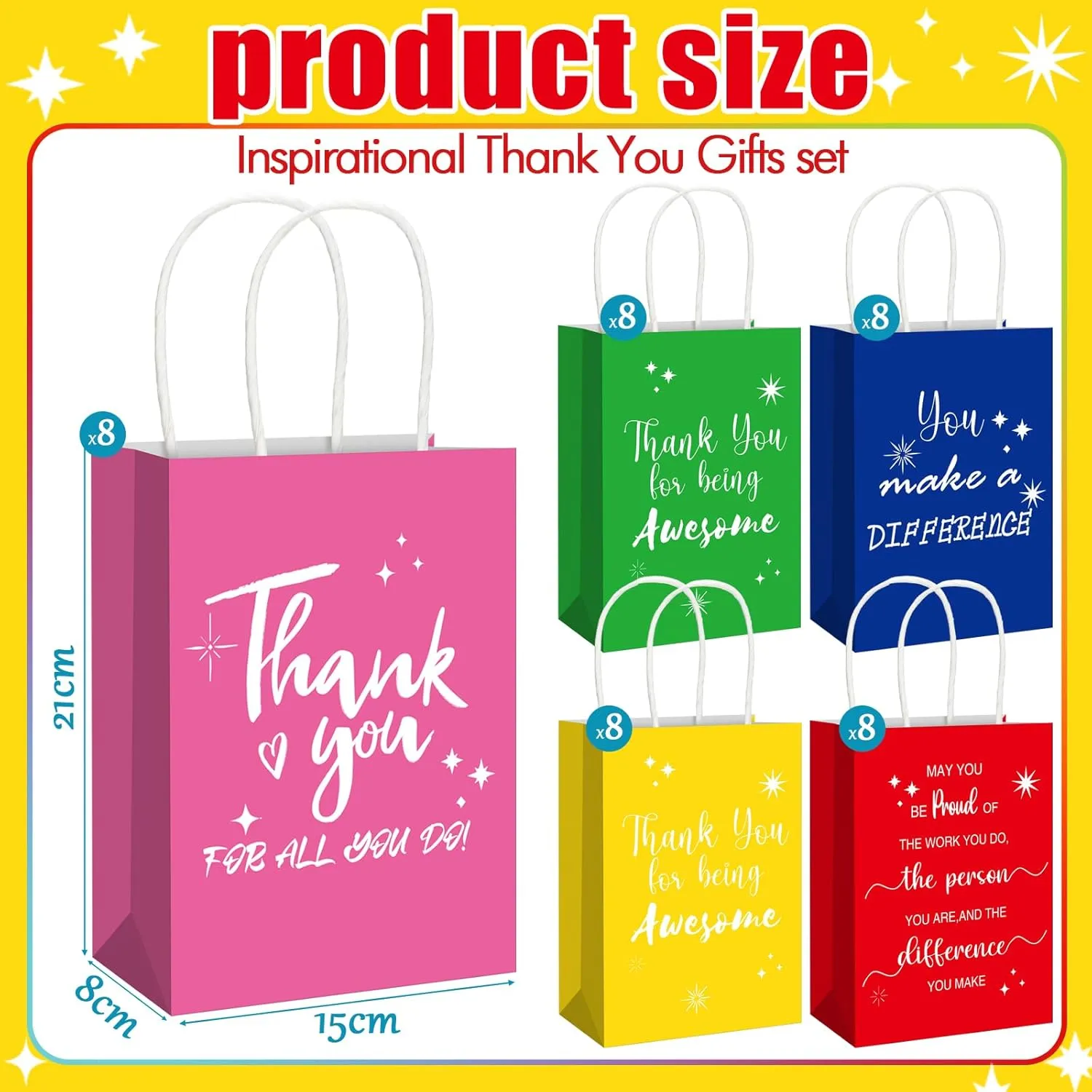 Gueevin 40 Pcs Thank You Gifts Bags Employee Appreciation Paper Bags Bulk for CNA Week Staff Grad Graduation Gift Appreciation Inspirational Gift