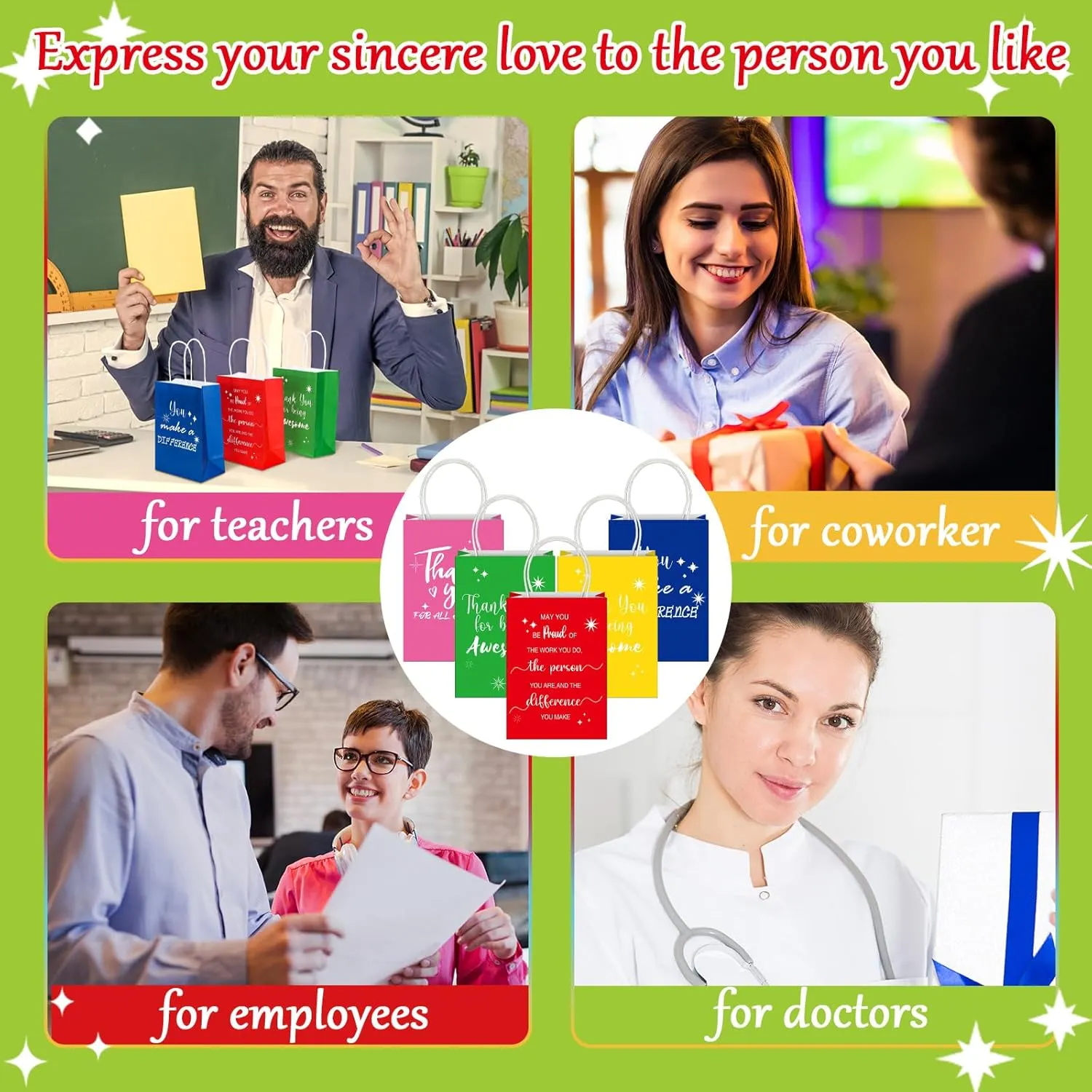 Gueevin 40 Pcs Thank You Gifts Bags Employee Appreciation Paper Bags Bulk for CNA Week Staff Grad Graduation Gift Appreciation Inspirational Gift