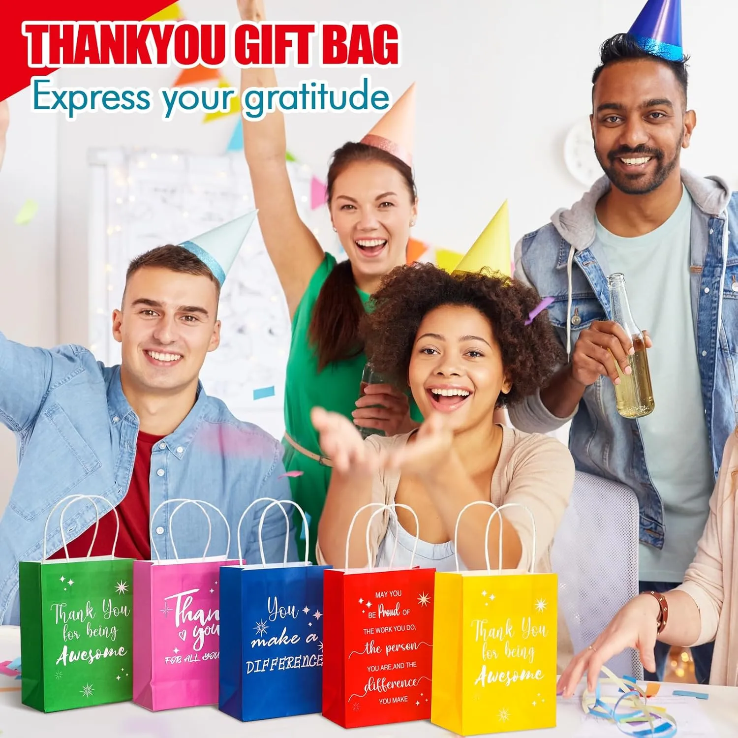 Gueevin 40 Pcs Thank You Gifts Bags Employee Appreciation Paper Bags Bulk for CNA Week Staff Grad Graduation Gift Appreciation Inspirational Gift