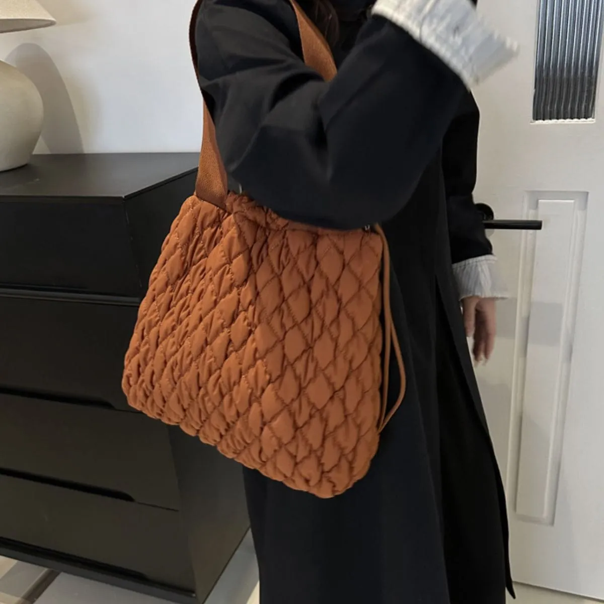 GYPSY-Drawstring Bubble Texture Tote Bag – Trendy & Spacious Everyday Essential
