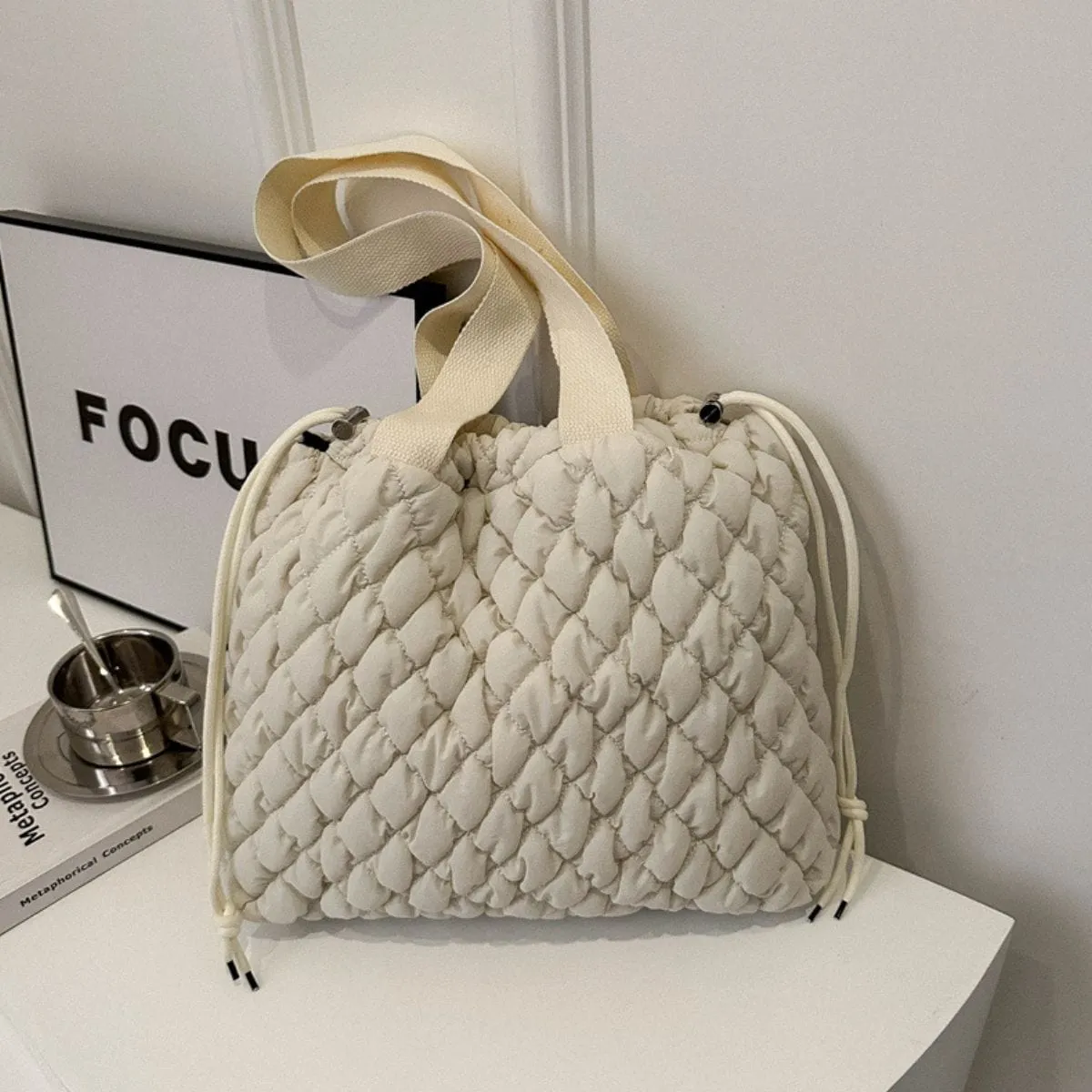 GYPSY-Drawstring Bubble Texture Tote Bag – Trendy & Spacious Everyday Essential
