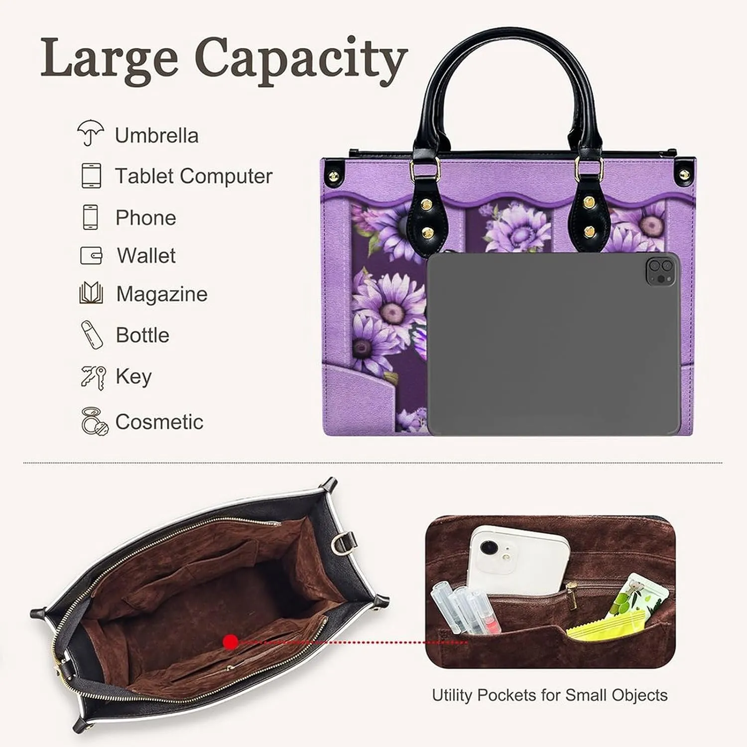 Handbags for Women Girls, Sunflower Tote Bag PU Leather Satchel Top Handle Shoulder Crossbody Bags for Work Travel Outdoor