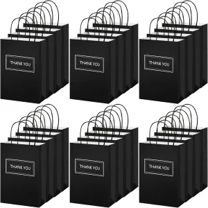 Handepo 100 Pcs Thank You Paper Bags Bulk 8 x 4 x 10 Inch Thank You Gift Boxes with Handle Shopping Merchandise Merchant Bags for Small Business, Retail Shopping, Wedding, Party, Boutique(Black)