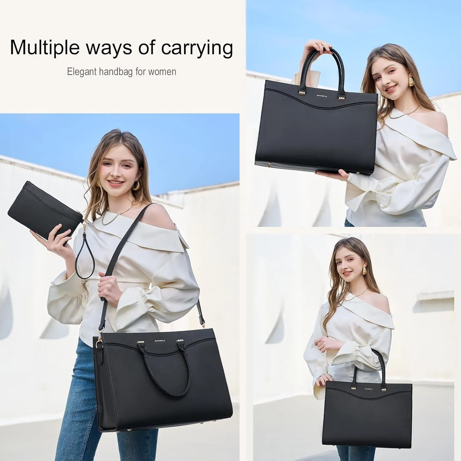 Handmade Luxury Vegan Leather Briefcase Handbags for Women, Large 16 inch Laptop Purse Waterproof Bags for Ladies