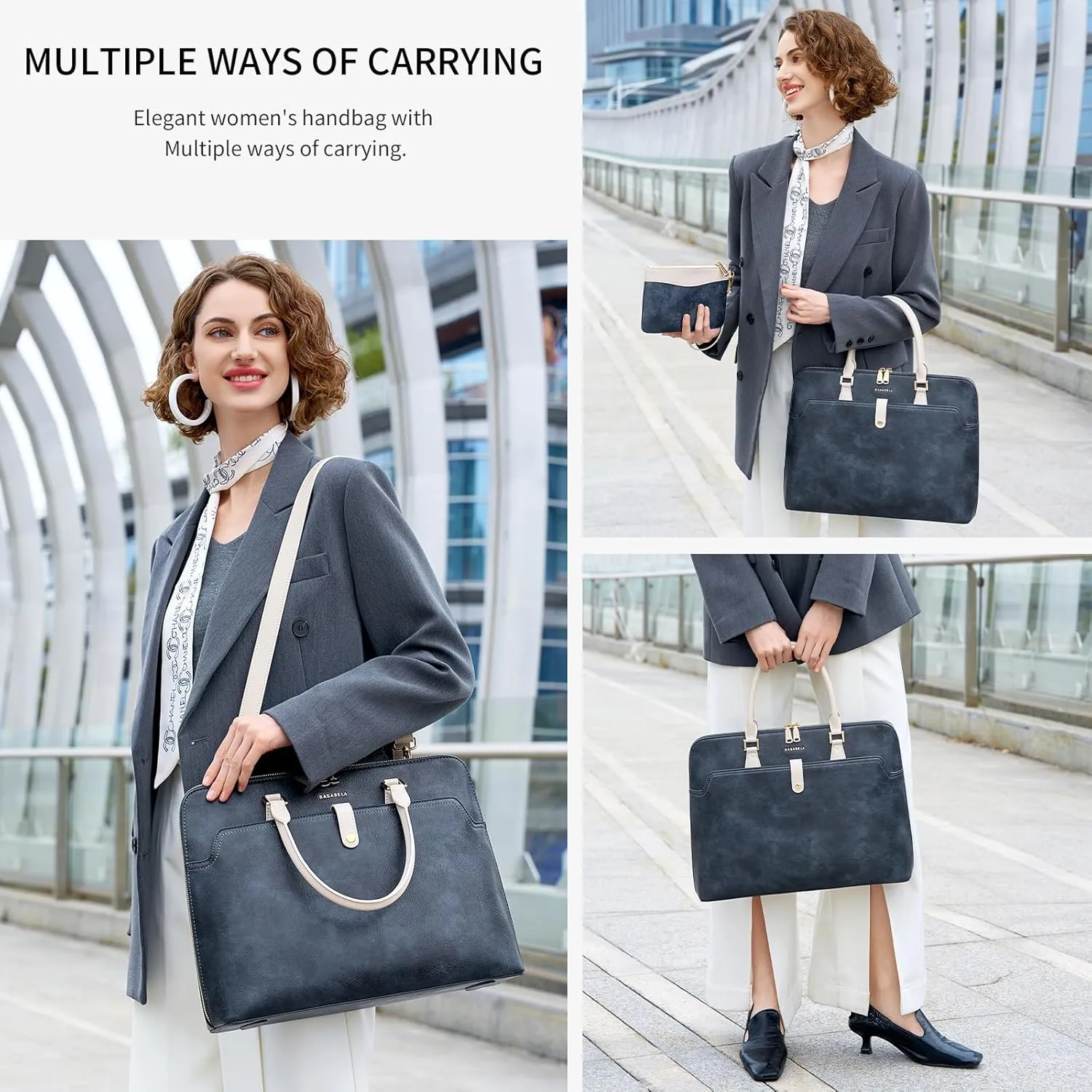 Handmade Vegan Leather Briefcase Large 16inch Laptop Purse Bags for Women Men Work, Top Handle Handbags and Wristlet Wallet