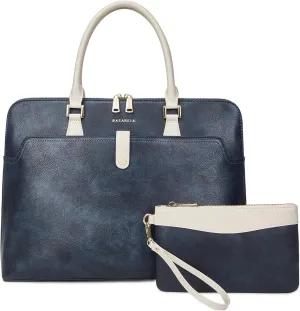 Handmade Vegan Leather Briefcase Large 16inch Laptop Purse Bags for Women Men Work, Top Handle Handbags and Wristlet Wallet