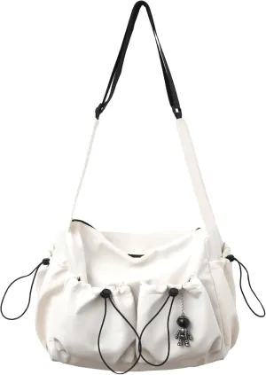 heyheyshine Large Capacity Unisex Shoulder Bags Japan Korean Style Aesthetic Leisure Bags Waterproof Nylon Messenger Bags (white)