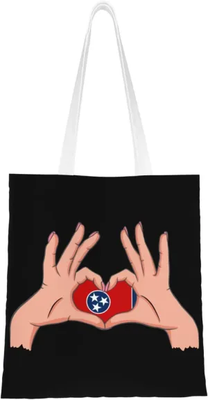 Holding A Heart Flag Of Tennessee Tote Bag for Women Canvas Shopping Bags Reusable Large Capacity Casual Shoulder Handbags Grocery Bags