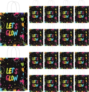 HongXingHai 24Pcs Glow Party Bags with Tissue Paper Neon Theme Gift Bags Glow in The Dark Favor Baggies for Neon Theme Event Decoration Supplies