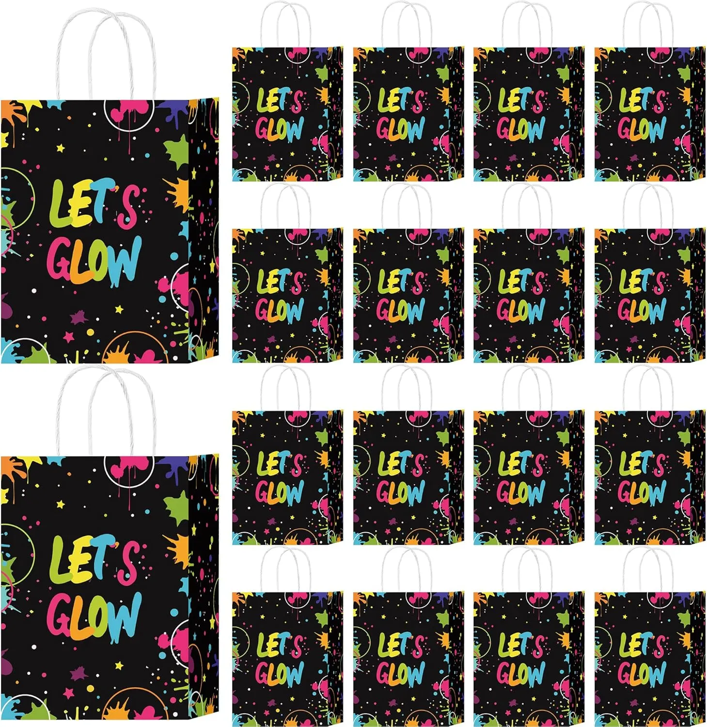 HongXingHai 24Pcs Glow Party Bags with Tissue Paper Neon Theme Gift Bags Glow in The Dark Favor Baggies for Neon Theme Event Decoration Supplies