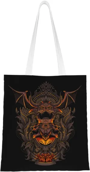 Horrible Burned Skull Tote Bag for Women Canvas Shopping Bags Reusable Large Capacity Casual Shoulder Handbags Grocery Bags DIY Gift Bags