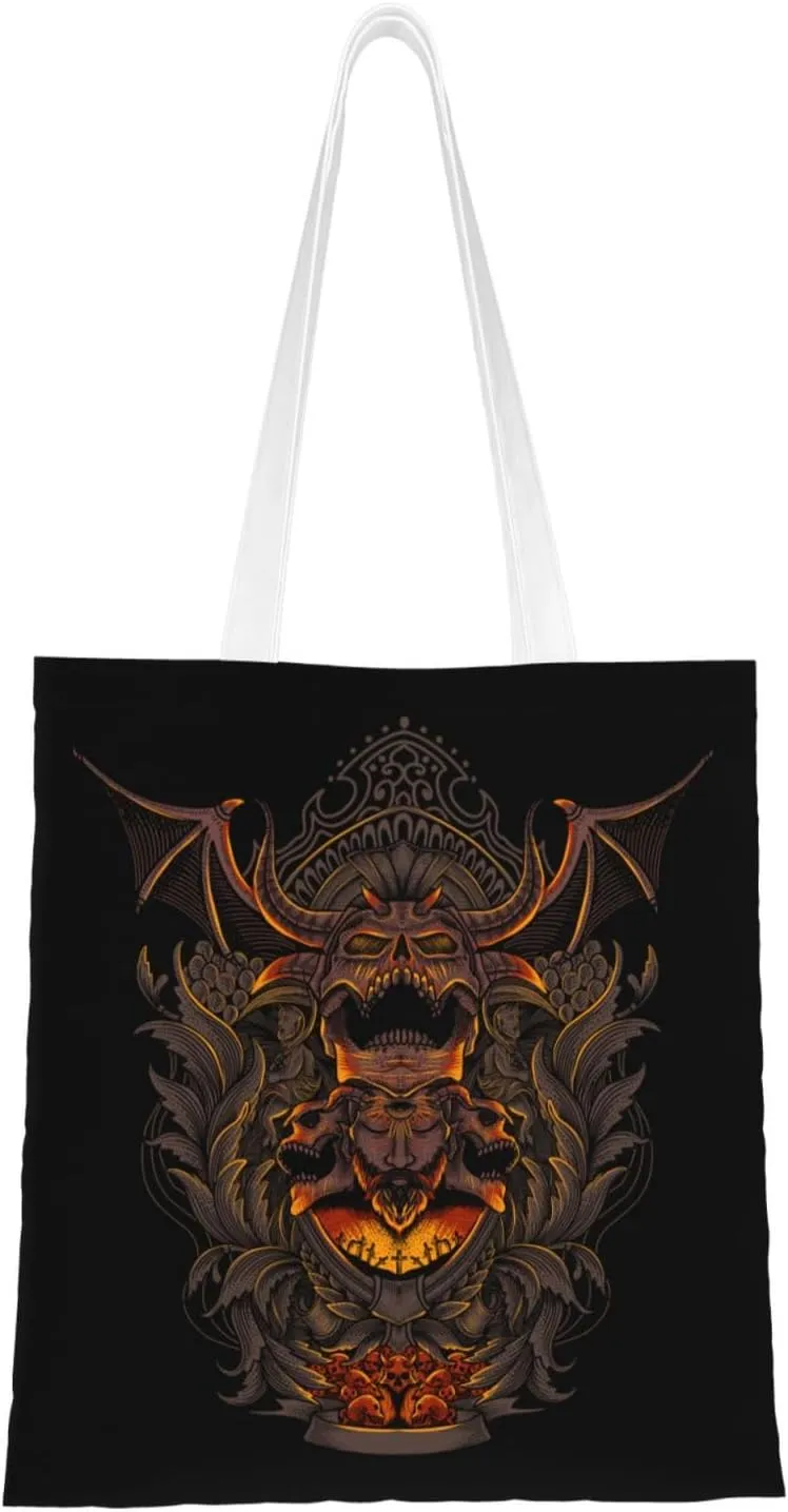 Horrible Burned Skull Tote Bag for Women Canvas Shopping Bags Reusable Large Capacity Casual Shoulder Handbags Grocery Bags DIY Gift Bags