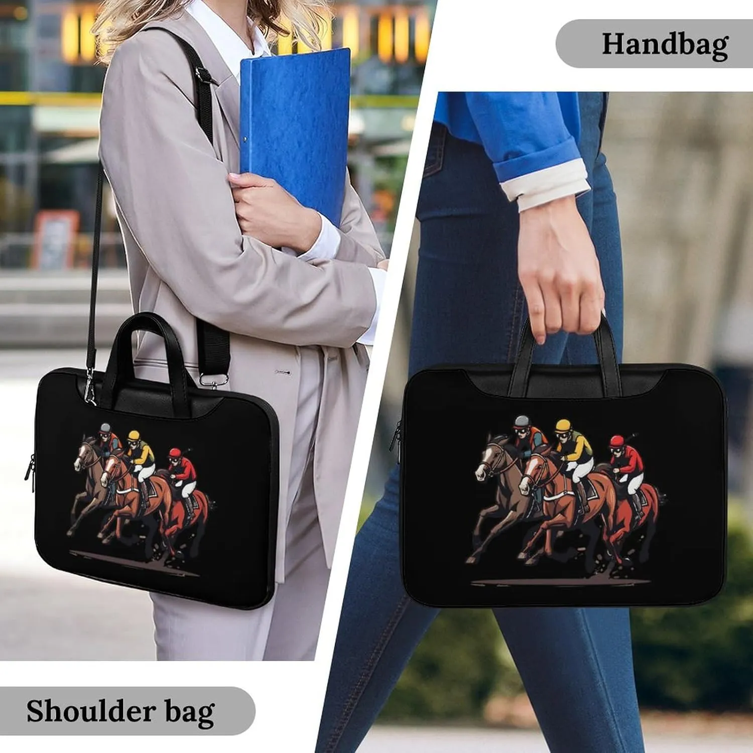 Horse Racing Laptop Tote Bag Waterproof Computer Carrying Case Business Office Briefcase
