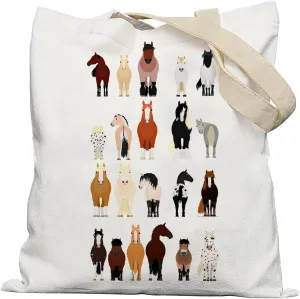 Horse Tote Bag, Breeds of Horse Canvas Tote Bags for Women, Horse Gifts for Women, Gifts for Horse Lovers, Funny Horse Gifts, Animal Lovers Gifts, Reusable Grocery Bags Shopping Bags, White