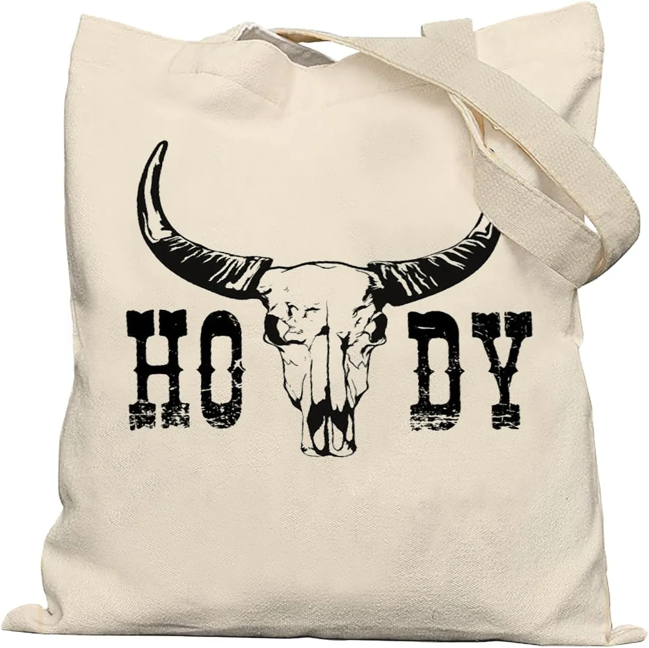 Howdy Western Tote Bag, Retro Western Bull Skull Canvas Tote Bags for Women, Cowgirl Gifts for Women, Cowgirl Stuff, Reusable Grocery Shopping Bags