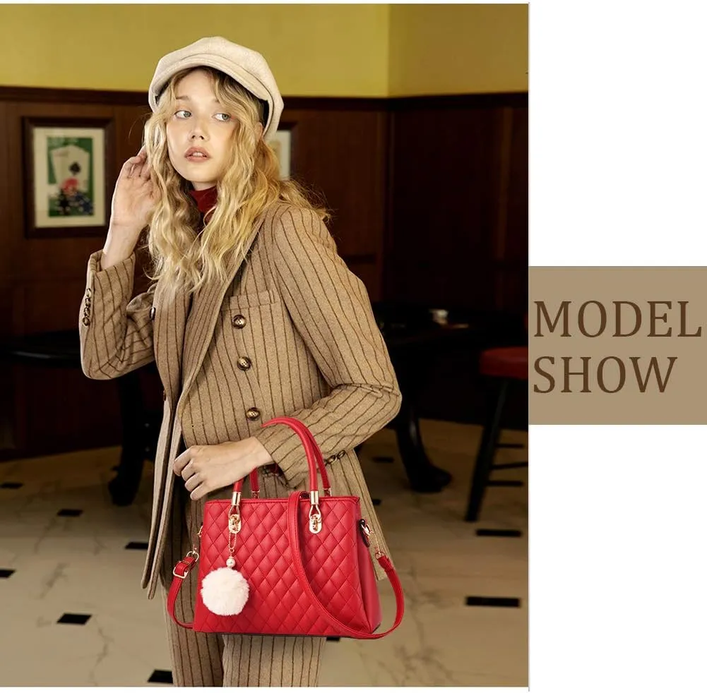 I IHAYNER Womens Leather Handbags Purses Top-handle Totes Satchel Shoulder Bag for Ladies with Pompon