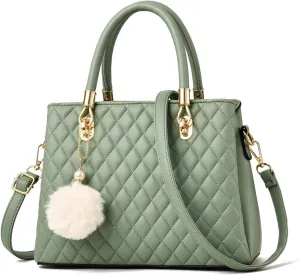 I IHAYNER Womens Leather Handbags Purses Top-handle Totes Satchel Shoulder Bag for Ladies with Pompon