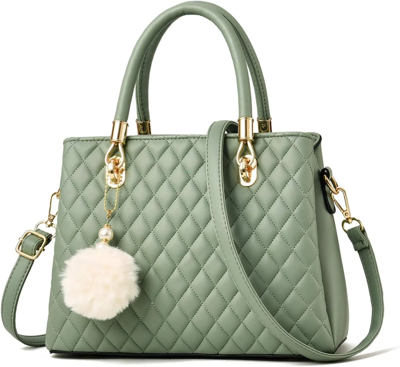 I IHAYNER Womens Leather Handbags Purses Top-handle Totes Satchel Shoulder Bag for Ladies with Pompon