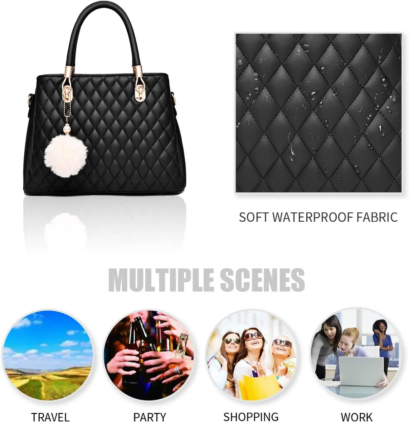 I IHAYNER Womens Leather Handbags Purses Top-handle Totes Satchel Shoulder Bag for Ladies with Pompon