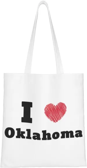 I Love Oklahoma Tote Bag for Women Canvas Shopping Bags Reusable Beach Bag Grocery Bags Tote Shoulder Bag Gift Bags