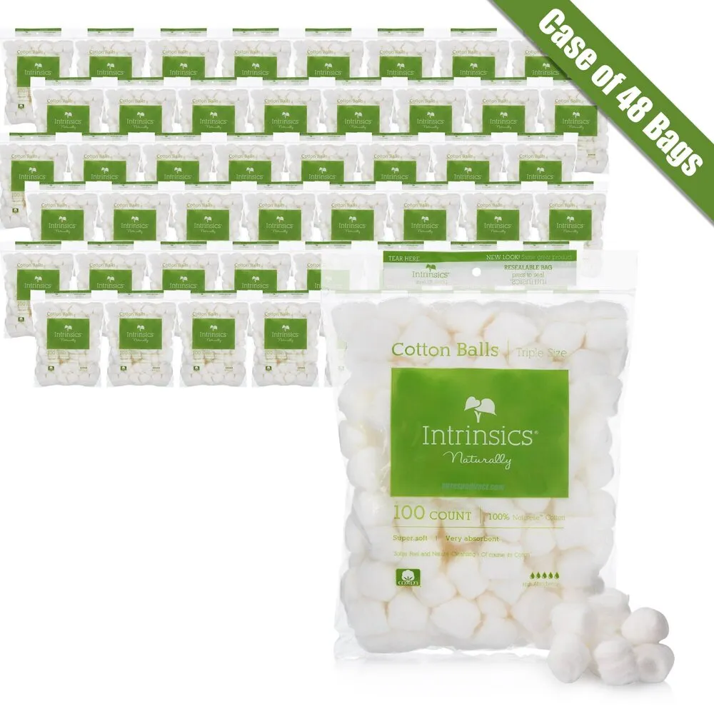 Intrinsics Cotton Balls - Triple Size / 100 per Bag X 48 Bags = Case of 4,800 Triple Size Cotton Balls