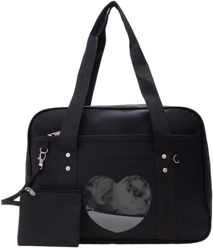 Ita Bag Heart Shape Window Japanese Handbag Large JK Bag Duffle Purse Anime Satchels for Lolita Comic DIY Cosplay Blue
