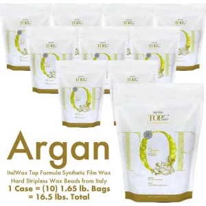 ItalWax Top Formula Synthetic Film Wax - Argan - Hard Stripless Wax Beads from Italy / 1 Case = (10) 1.65 lb. Bags = 16.5 lbs. Total