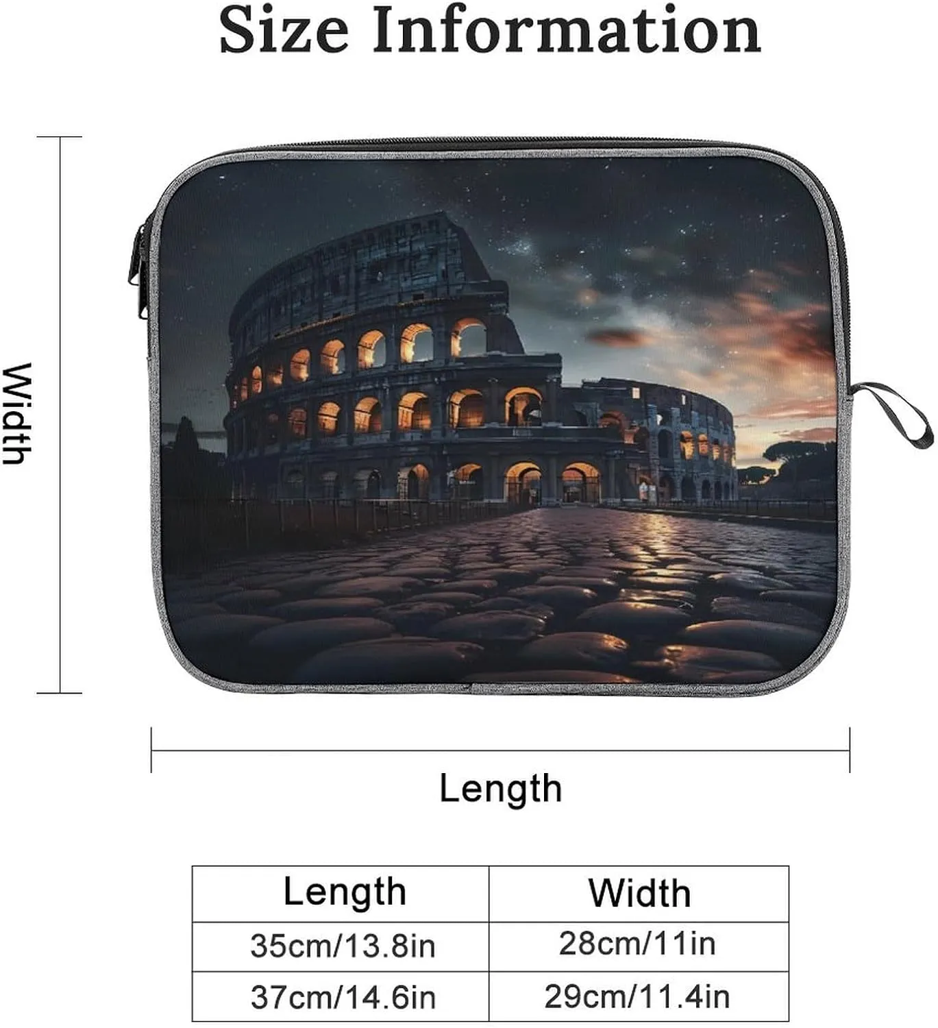 Italy Ancient Roman Landmarks Night Laptop Sleeve Notebook Computer Pocket Case Tablet Briefcase Carrying Bag Protective Case 14inch
