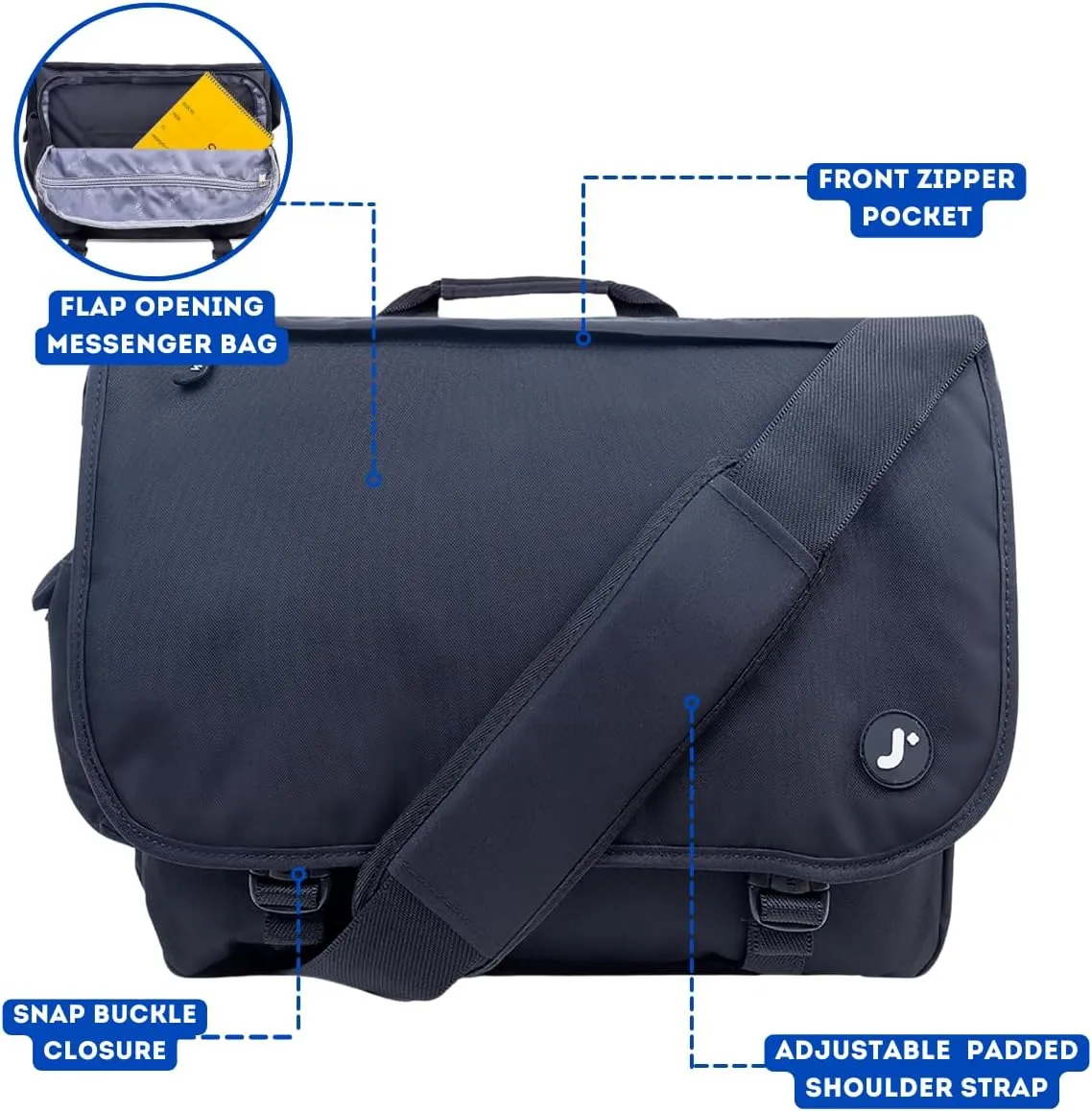 J World New York Thomas Laptop Messenger Bag for Women & Men. Kids Computer Bookbag