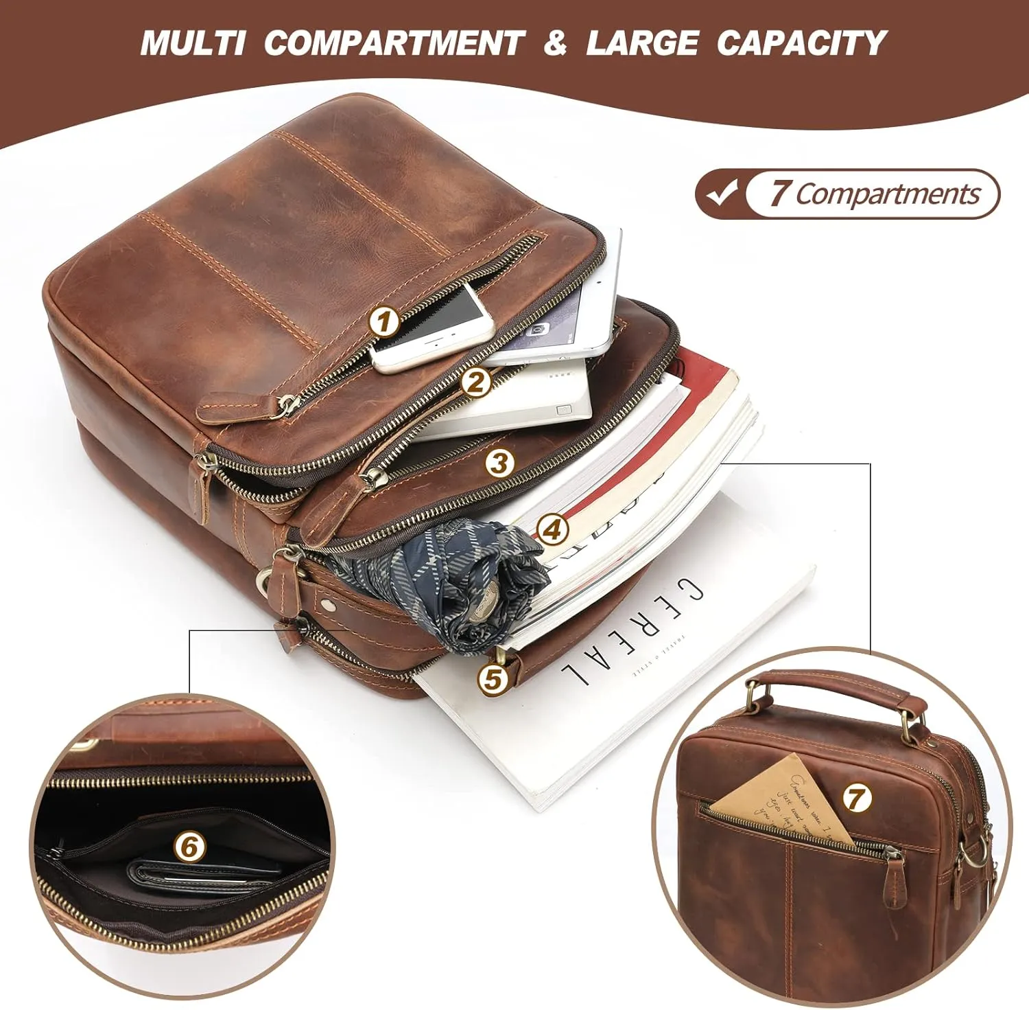 Jack&Chris Leather Man Purse Shoulder Bag,Small Mens Crossbody Messenger Bags for Work,Men Satchel Handbag…