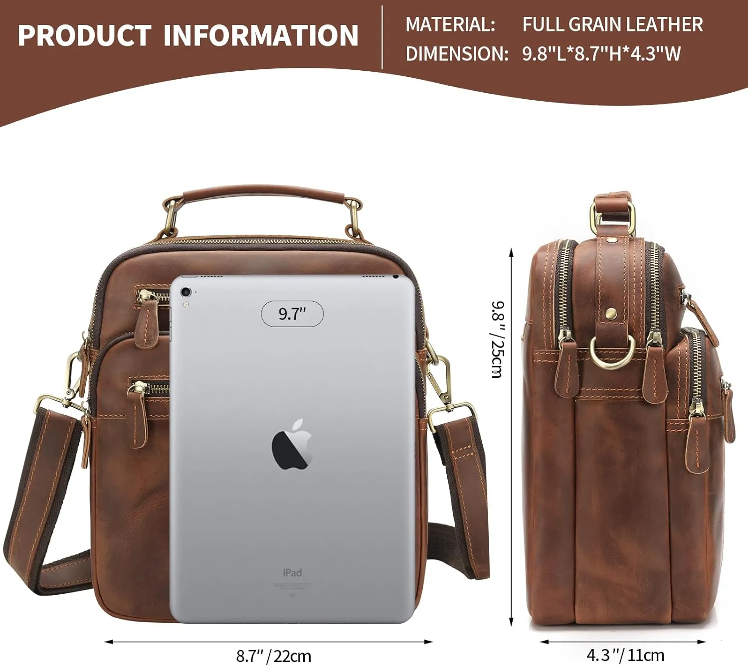 Jack&Chris Leather Man Purse Shoulder Bag,Small Mens Crossbody Messenger Bags for Work,Men Satchel Handbag…