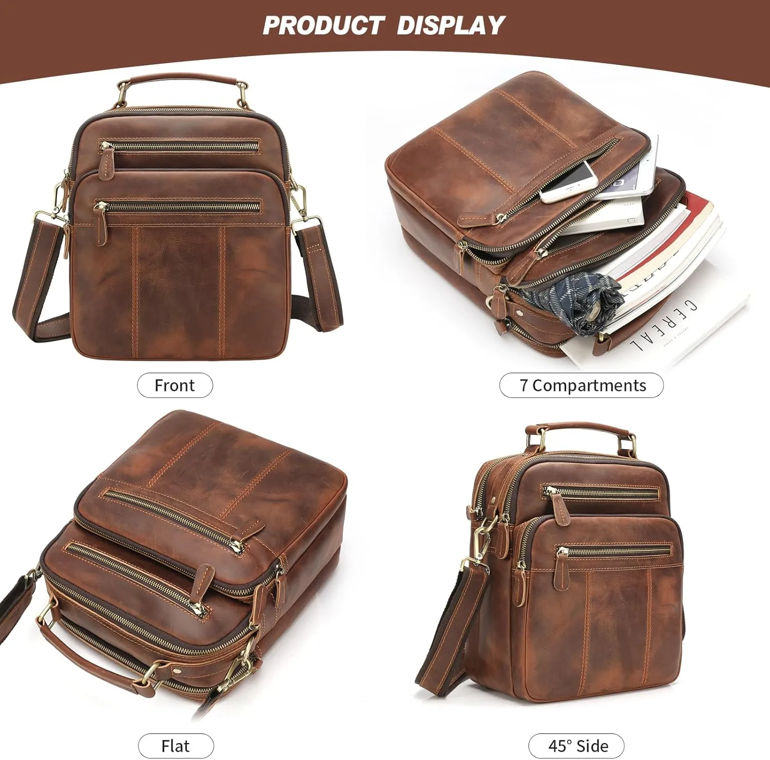Jack&Chris Leather Man Purse Shoulder Bag,Small Mens Crossbody Messenger Bags for Work,Men Satchel Handbag…