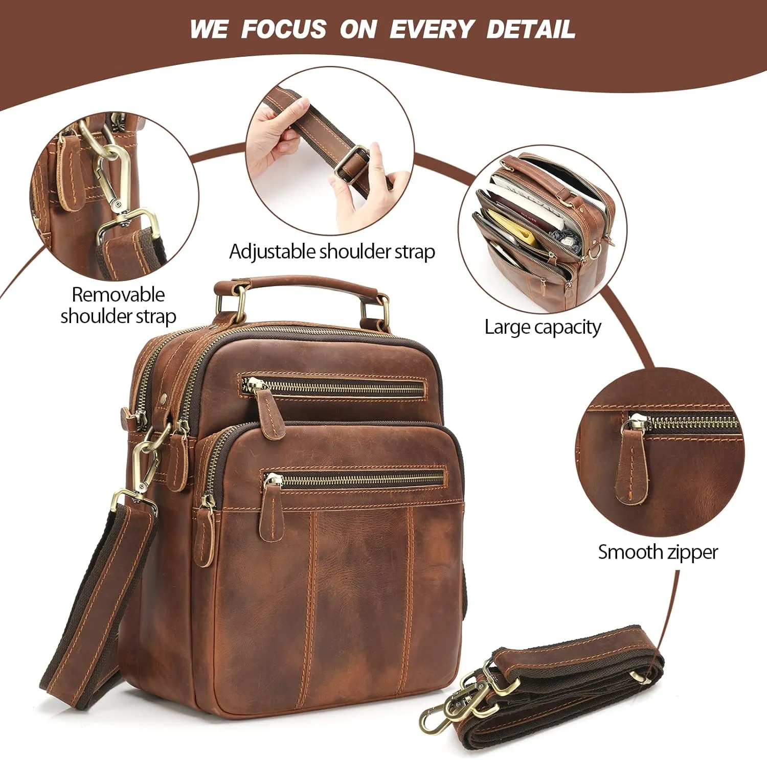 Jack&Chris Leather Man Purse Shoulder Bag,Small Mens Crossbody Messenger Bags for Work,Men Satchel Handbag…